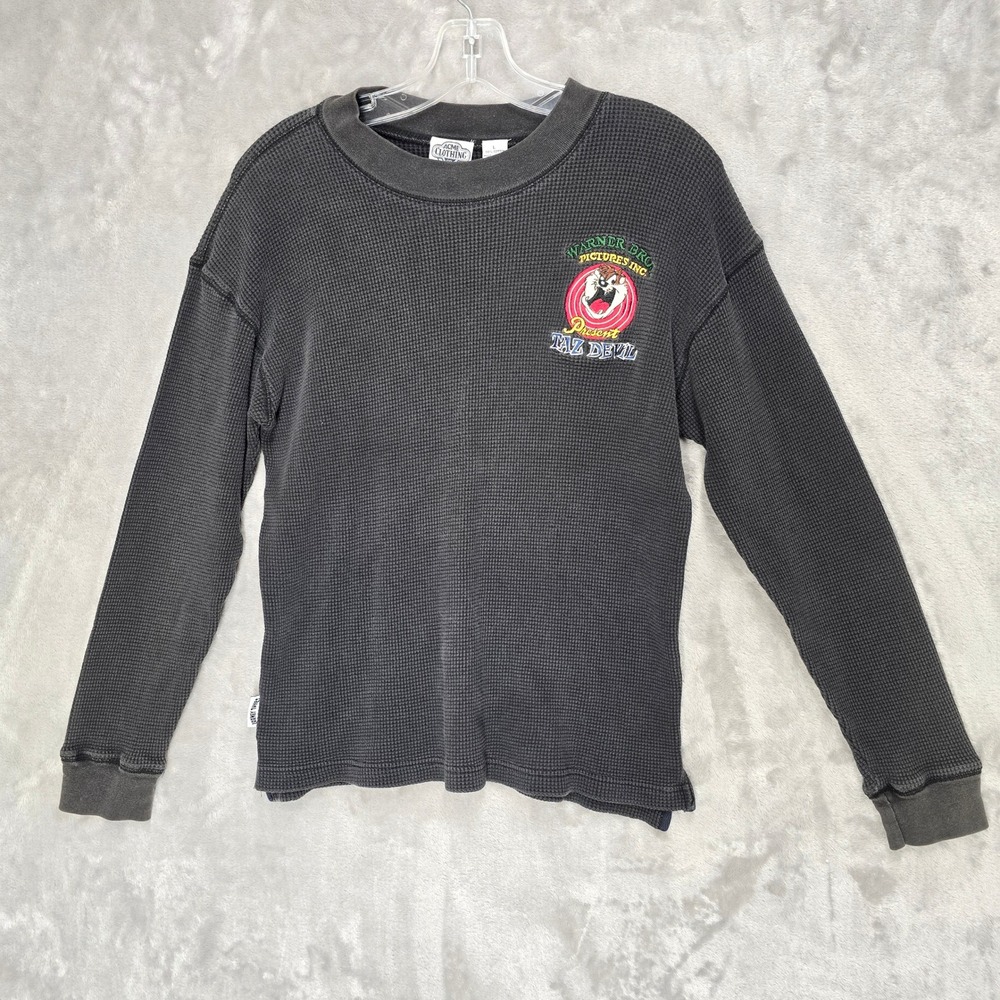 Vintage Acme Thermal Shirt Large Black 1993 Taz Devil Waffle Knit Grunge Kidcore